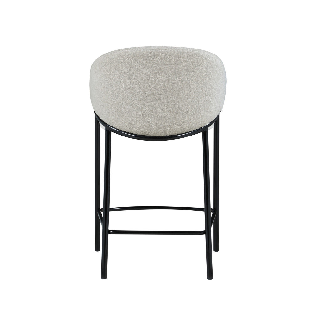 Benjara Fil 27 Inch Counter Height Stools, Set of 2, Padded Curved Back, Beige Linen