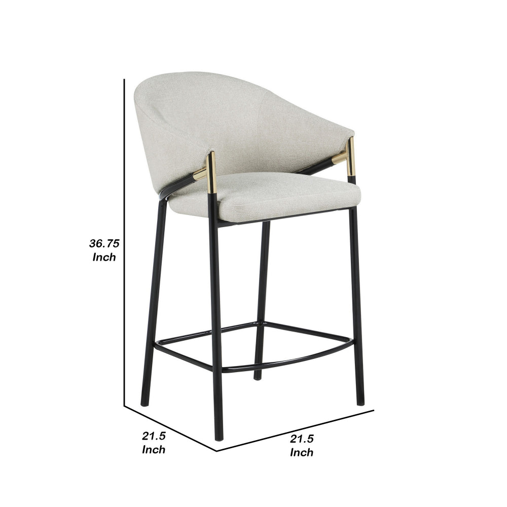 Benjara Fil 27 Inch Counter Height Stools, Set of 2, Padded Curved Back, Beige Linen