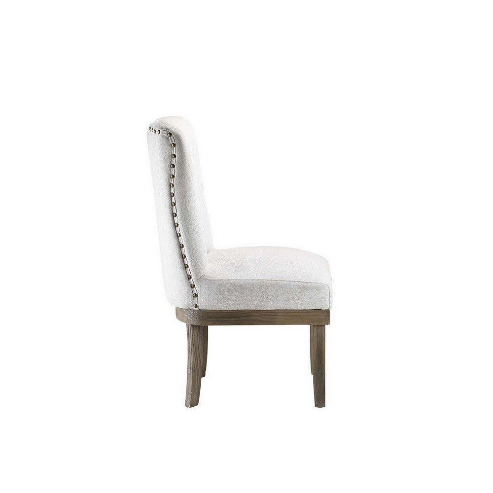 Benjara 20 Inch Wood Wingback Side Dining Chair, Set of 2, Soft Gray Polyester