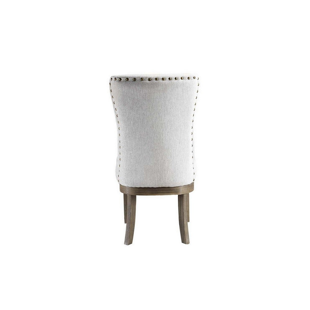 Benjara 20 Inch Wood Wingback Side Dining Chair, Set of 2, Soft Gray Polyester