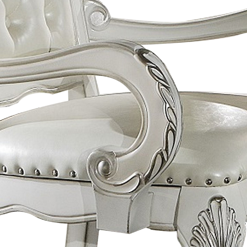 Benjara Aurora 27 Inch Executive Office Chair, Faux Leather, Tufted, Bone White