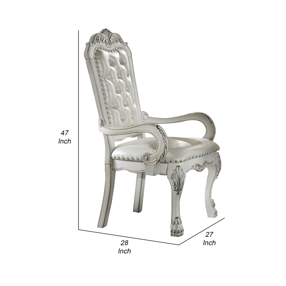 Benjara Aurora 27 Inch Executive Office Chair, Faux Leather, Tufted, Bone White