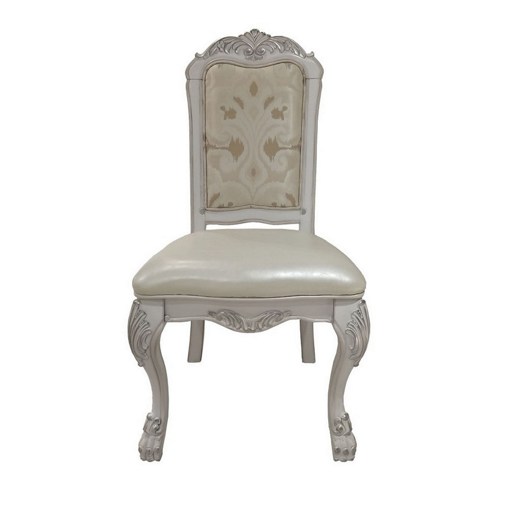 Benjara Aurora 23 Inch Set of 2 Classic Side Dining Chairs, Bone White Faux Leather