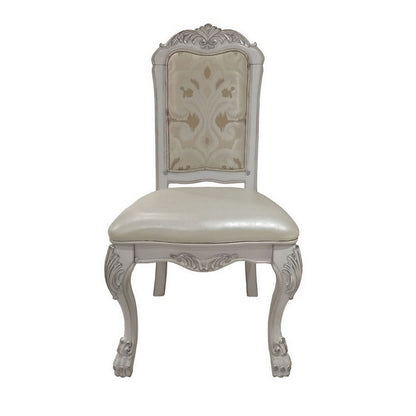 Benjara Aurora 23 Inch Set of 2 Classic Side Dining Chairs, Bone White Faux Leather