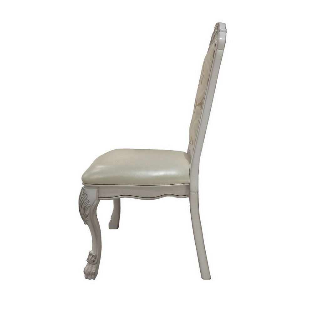 Benjara Aurora 23 Inch Set of 2 Classic Side Dining Chairs, Bone White Faux Leather