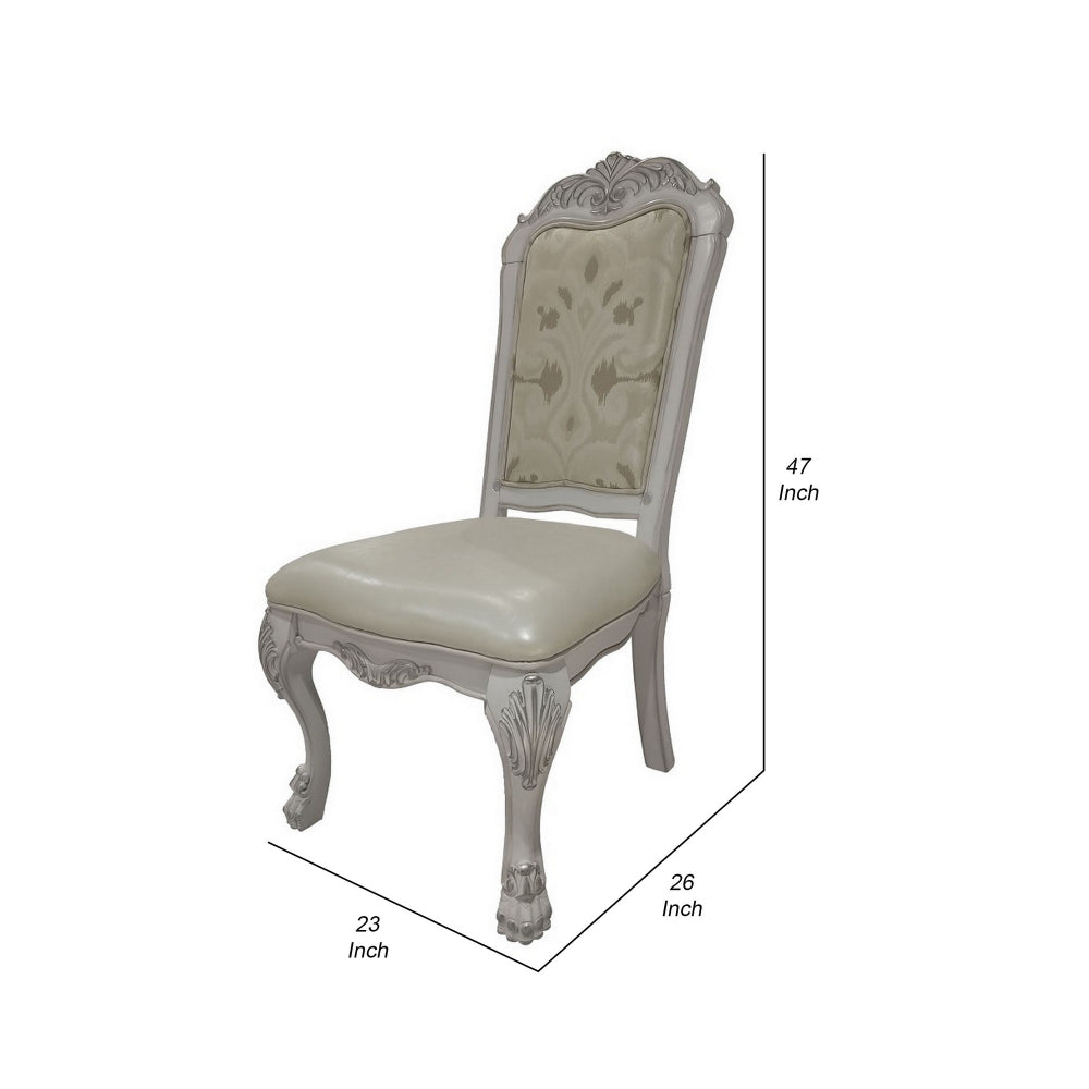 Benjara Aurora 23 Inch Set of 2 Classic Side Dining Chairs, Bone White Faux Leather