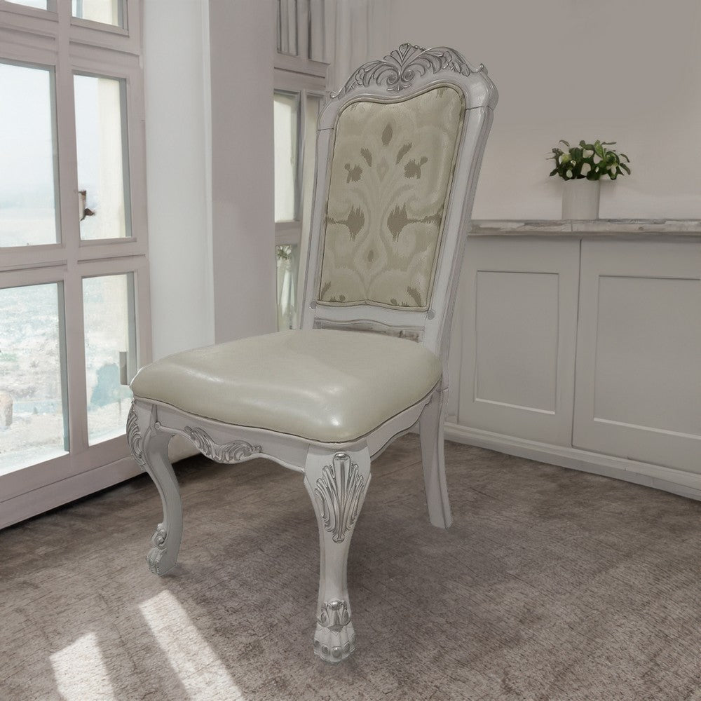 Benjara Aurora 23 Inch Set of 2 Classic Side Dining Chairs, Bone White Faux Leather