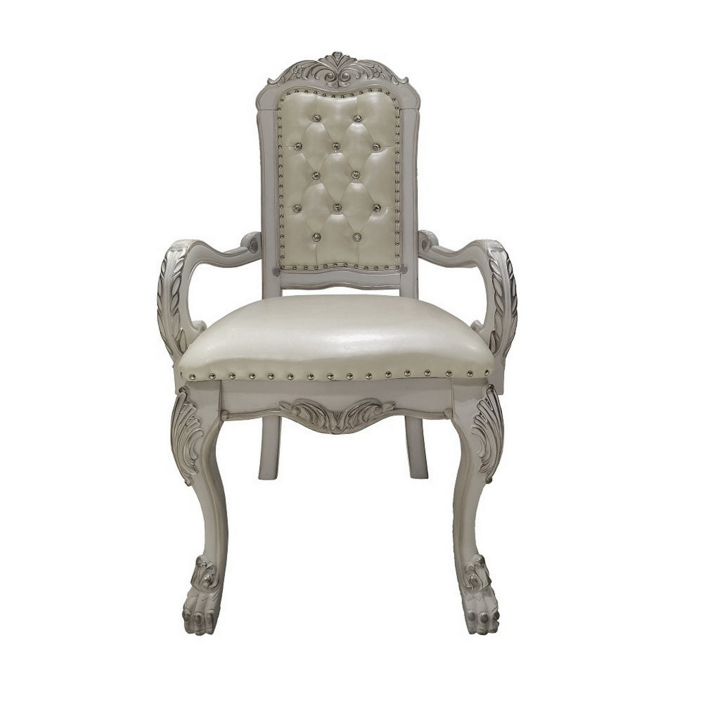 Benjara Aurora 26 Inch Tufted Dining Armchair, Set of 2, Faux Leather, Bone White