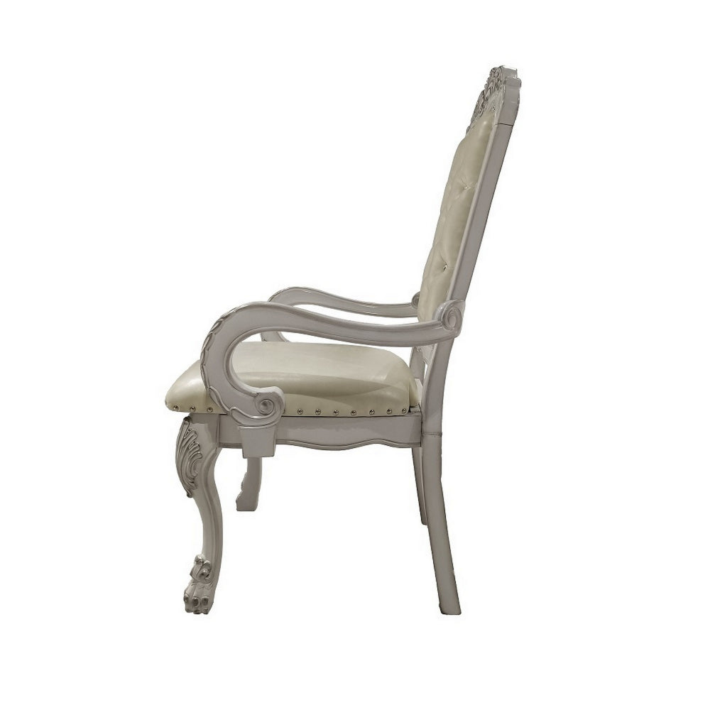 Benjara Aurora 26 Inch Tufted Dining Armchair, Set of 2, Faux Leather, Bone White