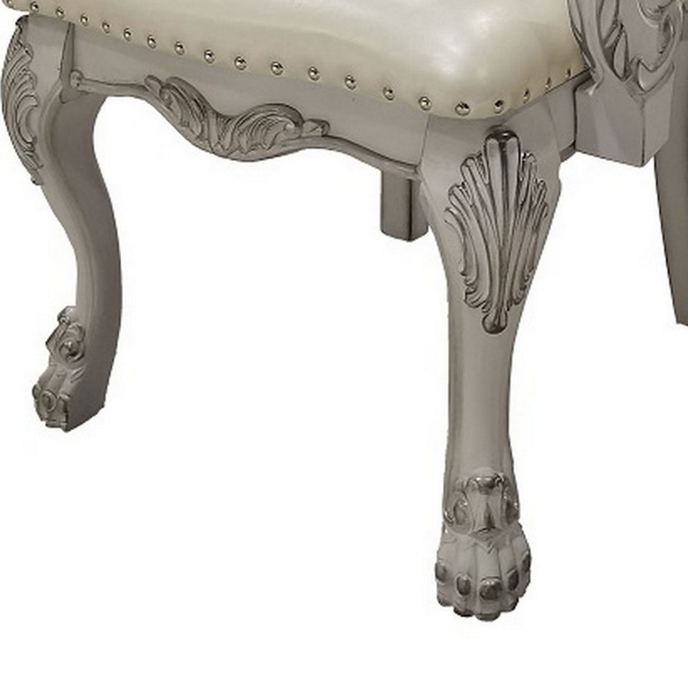 Benjara Aurora 26 Inch Tufted Dining Armchair, Set of 2, Faux Leather, Bone White