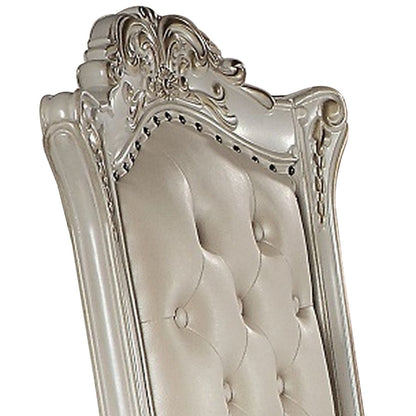 Benjara 24 Inch Executive Office Armchair, Scrolled Molded Trim, Antique Pearl