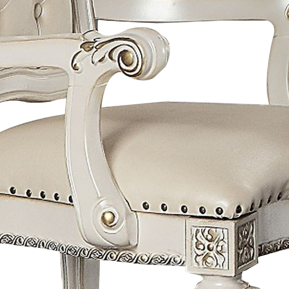 Benjara 24 Inch Executive Office Armchair, Scrolled Molded Trim, Antique Pearl