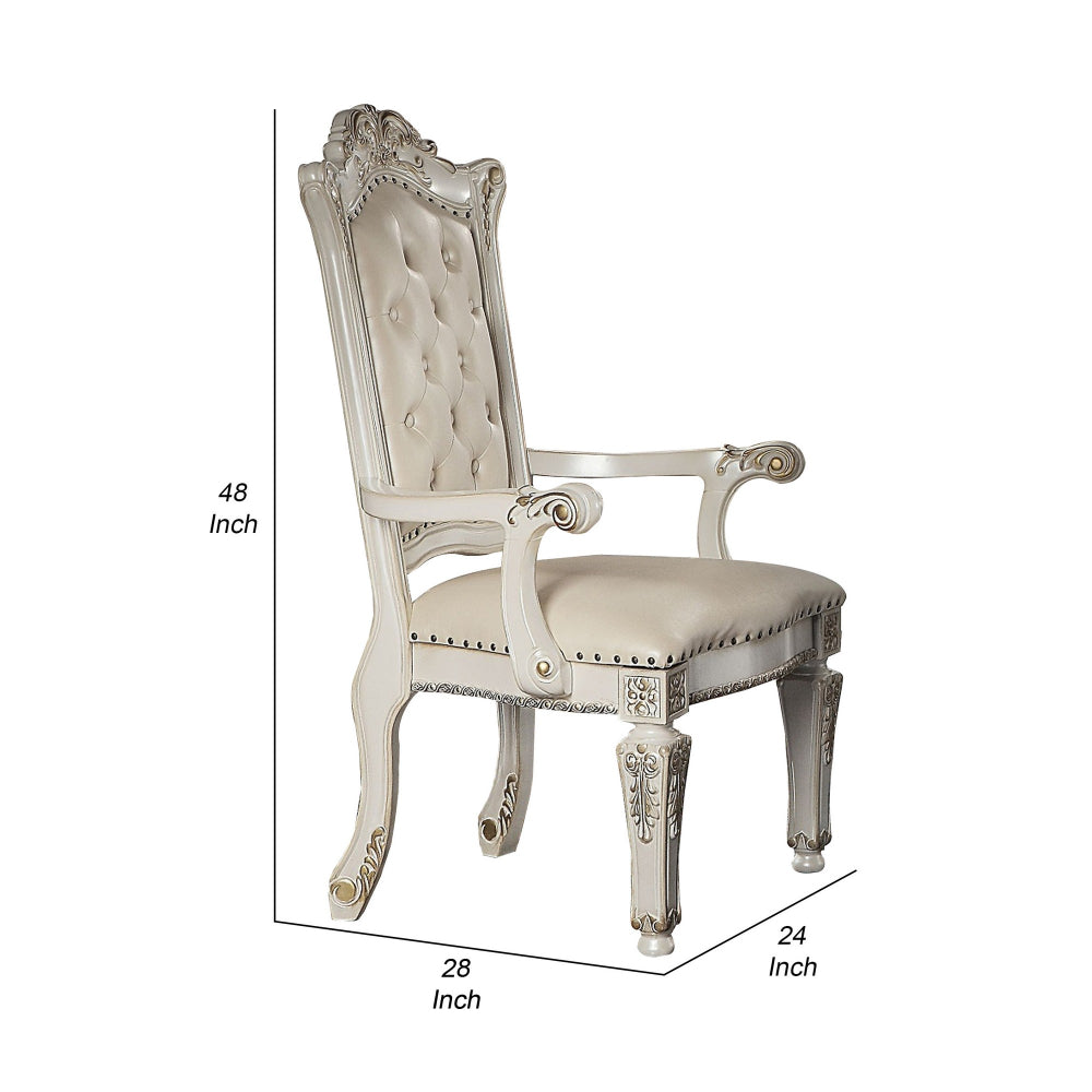 Benjara 24 Inch Executive Office Armchair, Scrolled Molded Trim, Antique Pearl