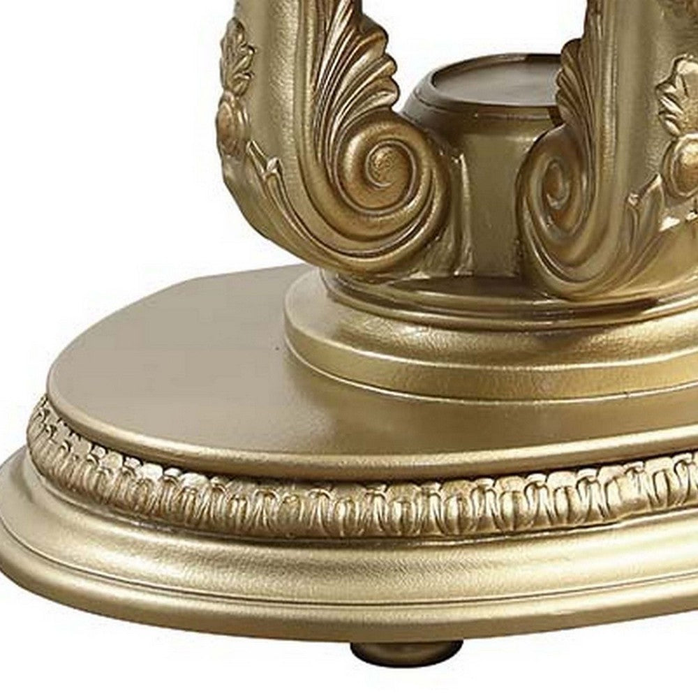 Benjara Altair 36 Inch Luxury Nightstand, 1 Drawer, Scrolled Motifs, Gold Finish