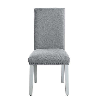 Benjara 18 Inch Wood Dining Chairs, Set of 2, Silver Nailhead Trim, Gray, White