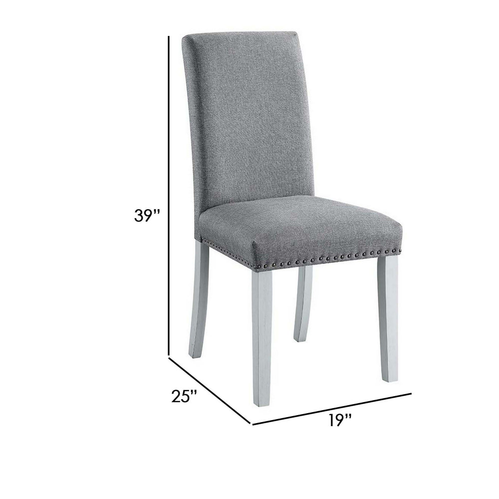 Benjara 18 Inch Wood Dining Chairs, Set of 2, Silver Nailhead Trim, Gray, White