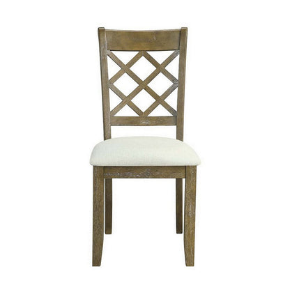 Benjara 23 Inch Wood Dining Chair, Set of 2, Cross Accent Backrest, Padded, Beige