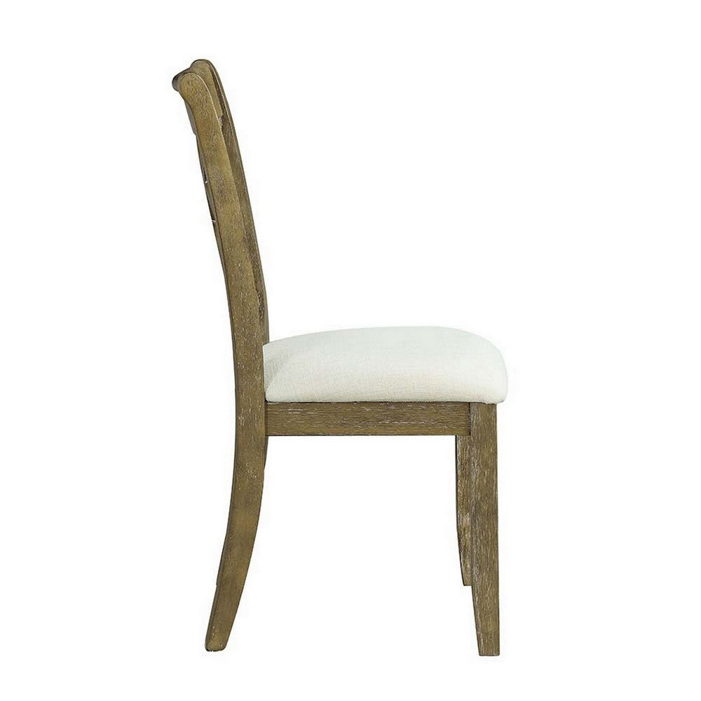 Benjara 23 Inch Wood Dining Chair, Set of 2, Cross Accent Backrest, Padded, Beige
