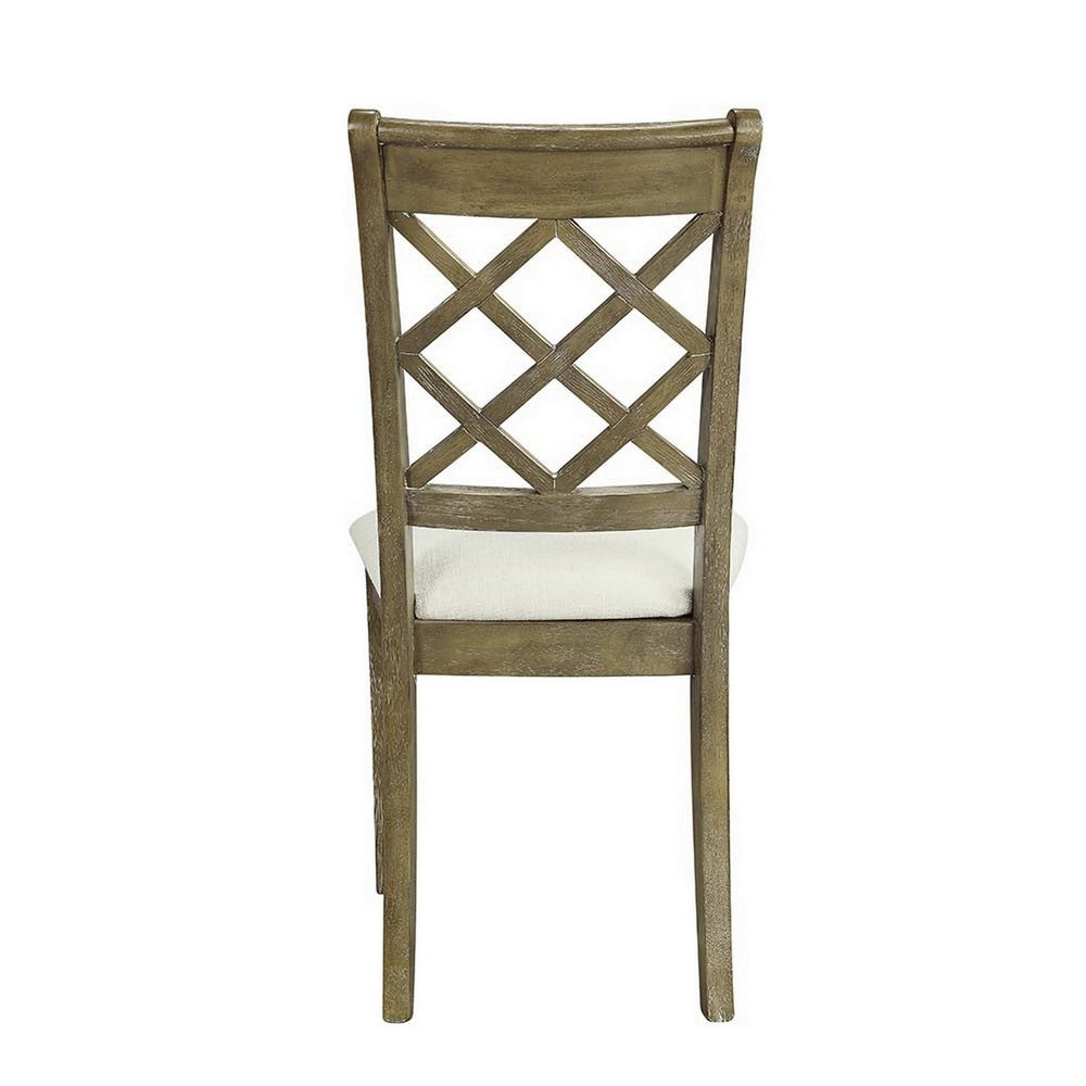 Benjara 23 Inch Wood Dining Chair, Set of 2, Cross Accent Backrest, Padded, Beige