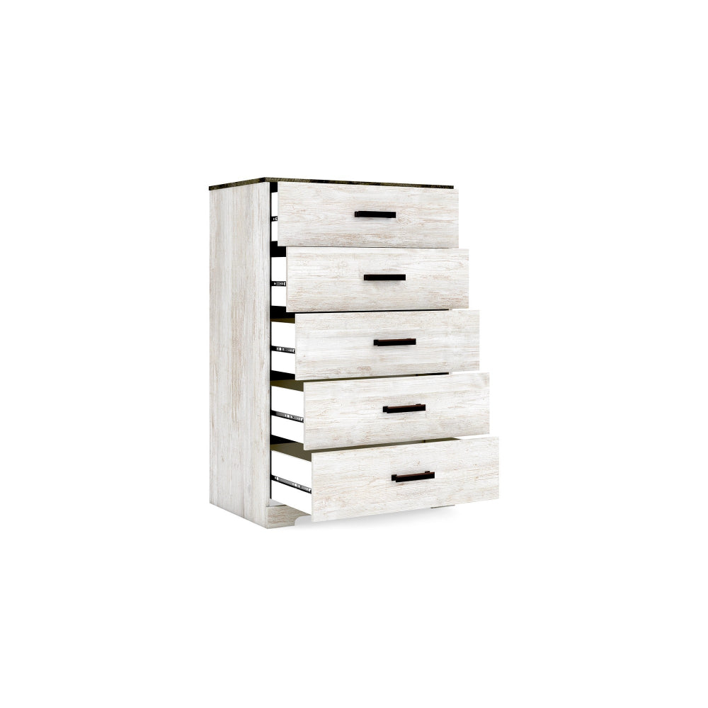 Benjara Wisp 46 Inch Tall Dresser Chest, 5 Drawers, Rustic Smooth White Finish