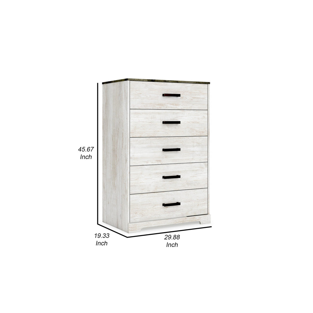Benjara Wisp 46 Inch Tall Dresser Chest, 5 Drawers, Rustic Smooth White Finish