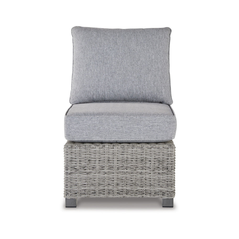 Benjara 24 Inch Outdoor Accent Chair, Gray Cushions And All Weather Resin Wicker