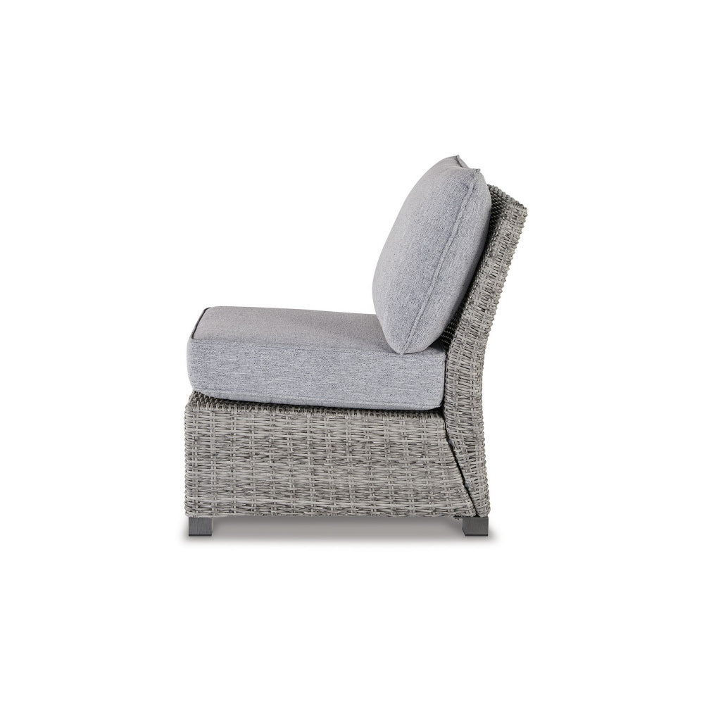 Benjara 24 Inch Outdoor Accent Chair, Gray Cushions And All Weather Resin Wicker