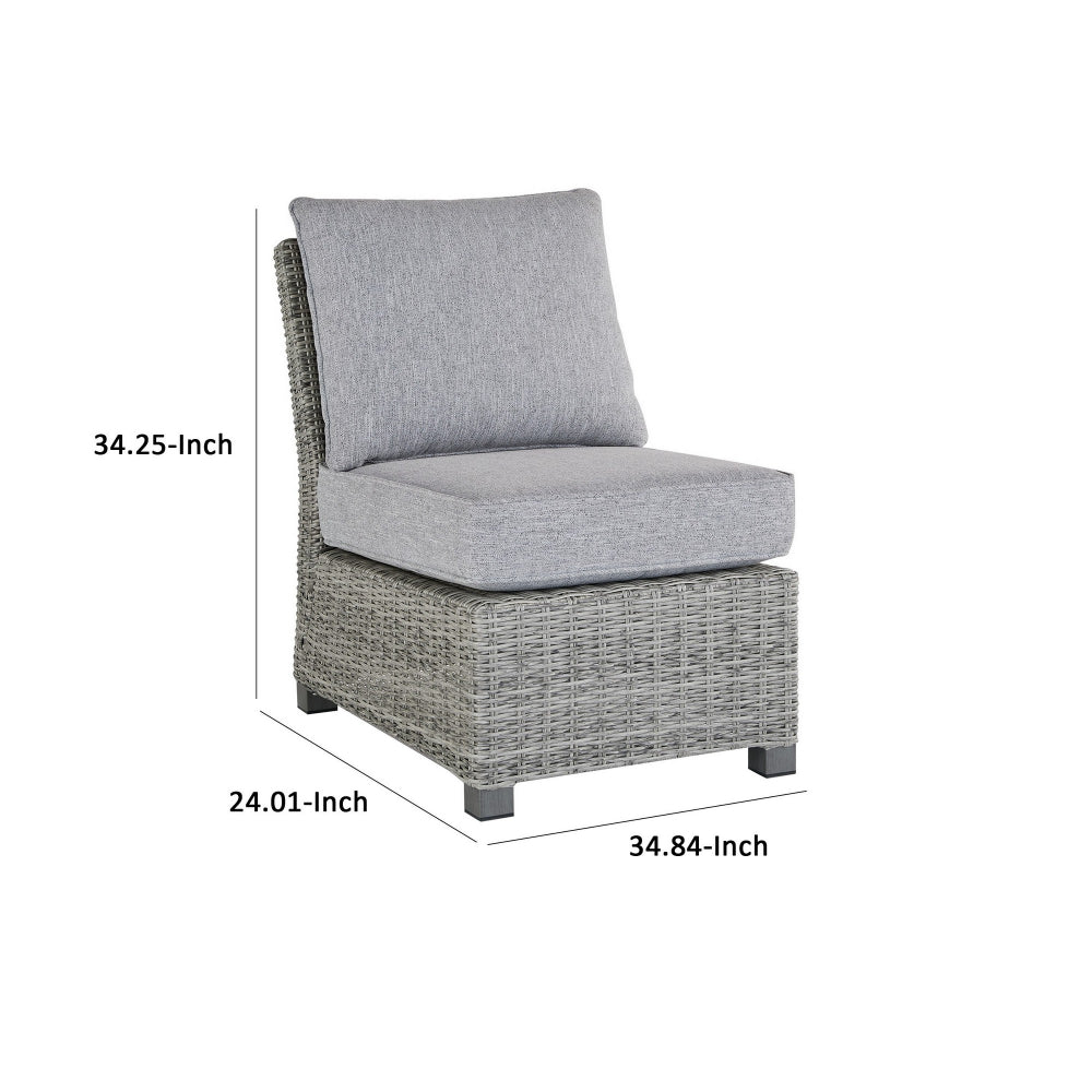 Benjara 24 Inch Outdoor Accent Chair, Gray Cushions And All Weather Resin Wicker