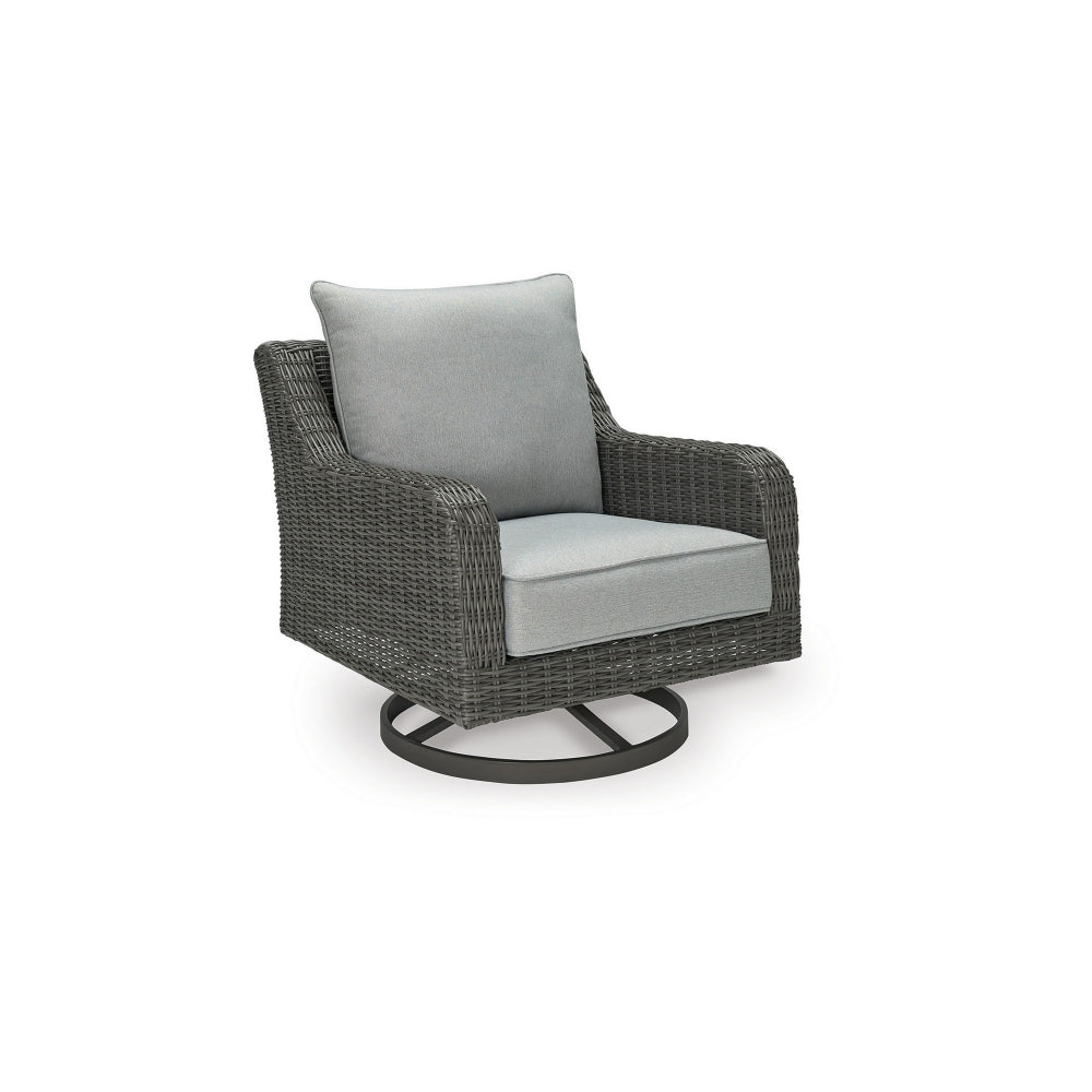 Benjara Asp 32 Inch Swivel Outdoor Lounge Chair, Aluminum Frame, Gray Upholstery