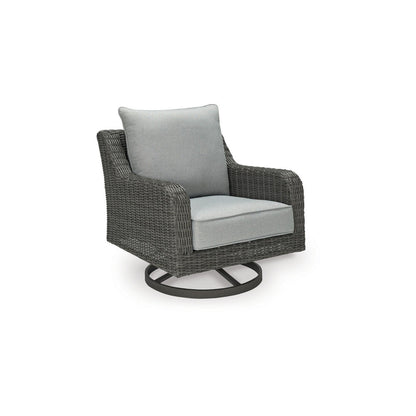 Benjara Asp 32 Inch Swivel Outdoor Lounge Chair, Aluminum Frame, Gray Upholstery