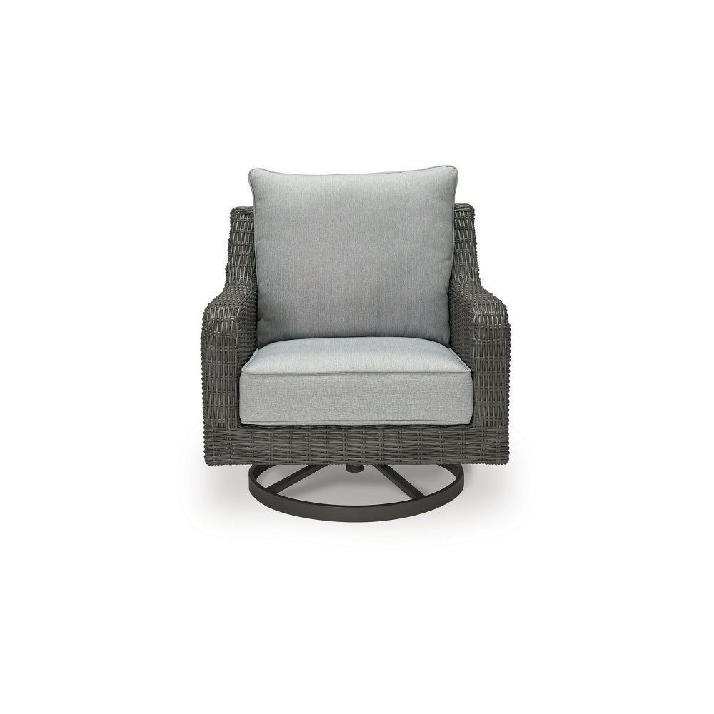 Benjara Asp 32 Inch Swivel Outdoor Lounge Chair, Aluminum Frame, Gray Upholstery