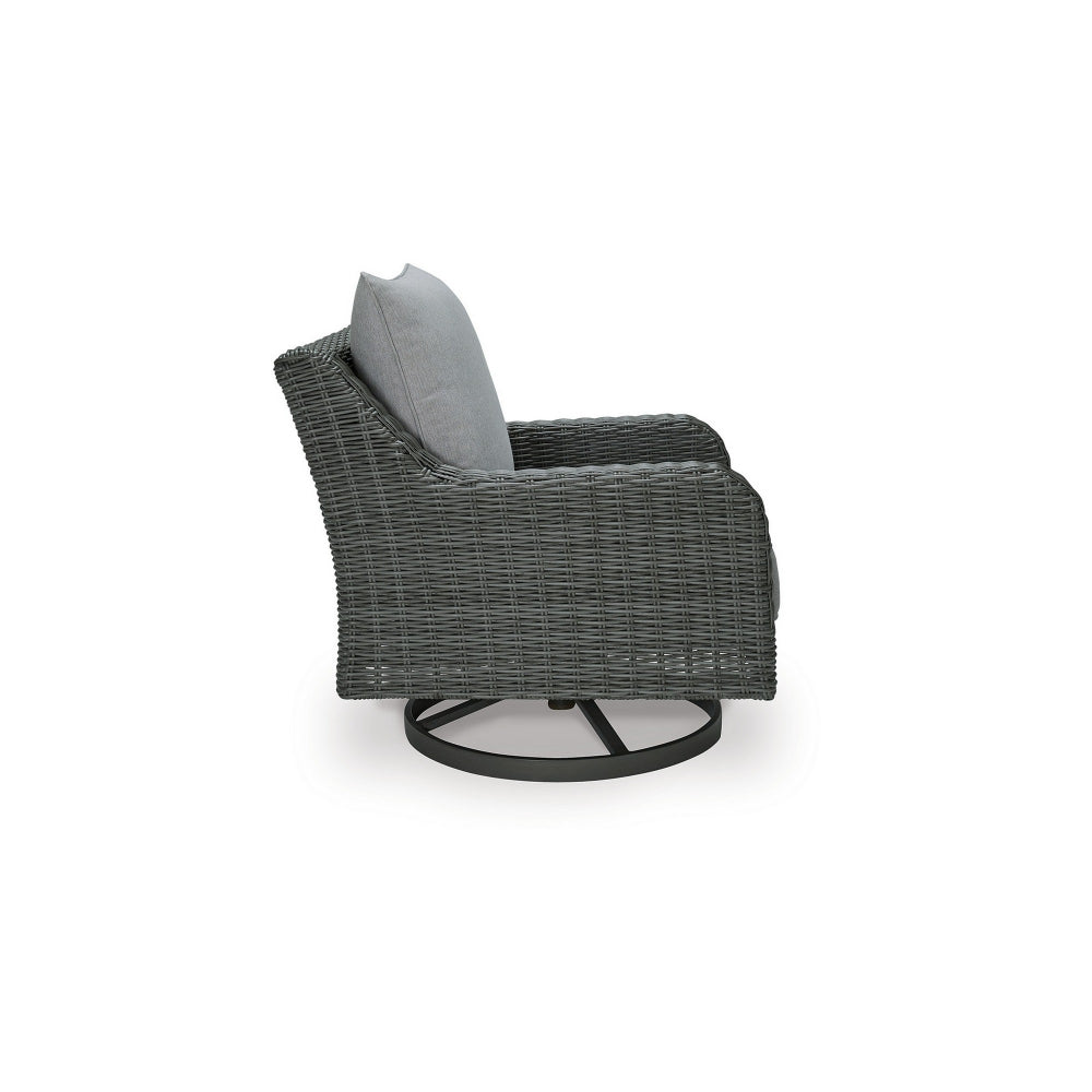 Benjara Asp 32 Inch Swivel Outdoor Lounge Chair, Aluminum Frame, Gray Upholstery
