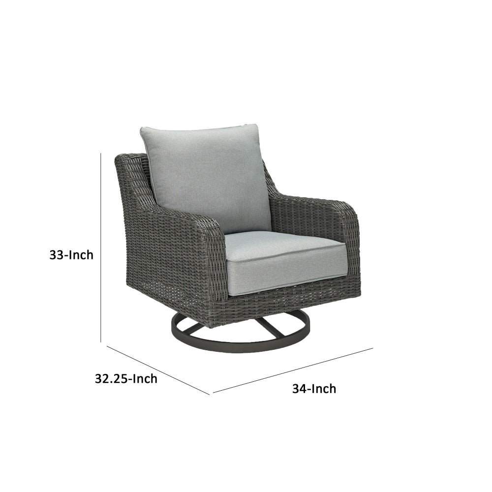 Benjara Asp 32 Inch Swivel Outdoor Lounge Chair, Aluminum Frame, Gray Upholstery