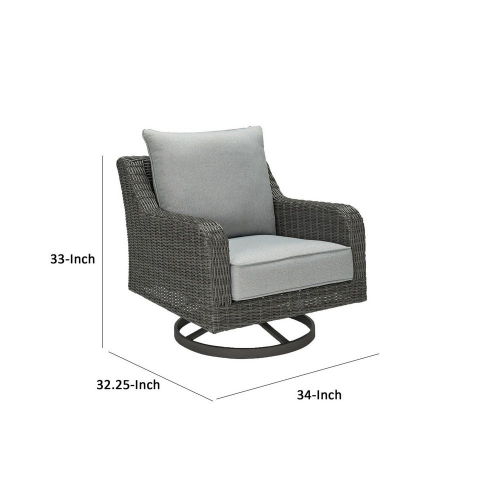 Benjara Asp 32 Inch Swivel Outdoor Lounge Chair, Aluminum Frame, Gray Upholstery