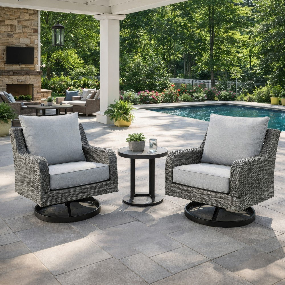 Benjara Asp 32 Inch Swivel Outdoor Lounge Chair, Aluminum Frame, Gray Upholstery