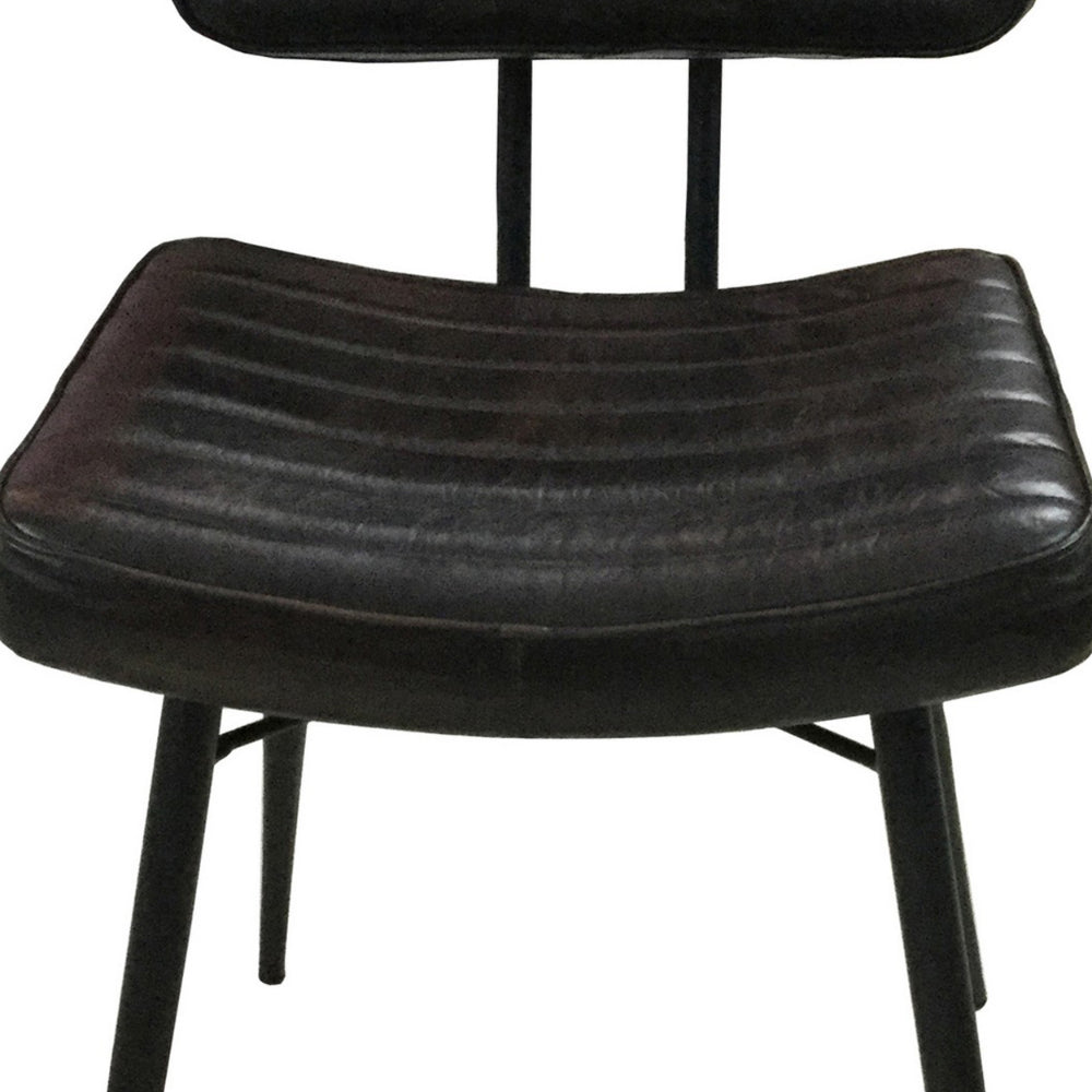Benjara Mia 18 Inch Side Chair, Set of 2, Dyed Espresso Leather, Vertical Tufting