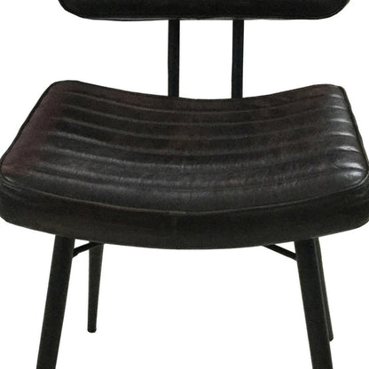 Benjara Mia 18 Inch Side Chair, Set of 2, Dyed Espresso Leather, Vertical Tufting