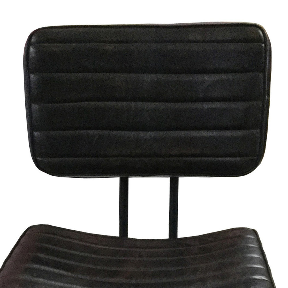 Benjara Mia 18 Inch Side Chair, Set of 2, Dyed Espresso Leather, Vertical Tufting