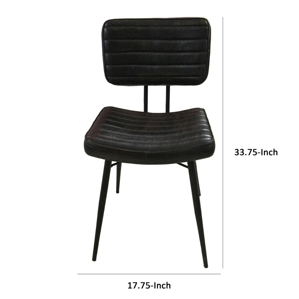 Benjara Mia 18 Inch Side Chair, Set of 2, Dyed Espresso Leather, Vertical Tufting