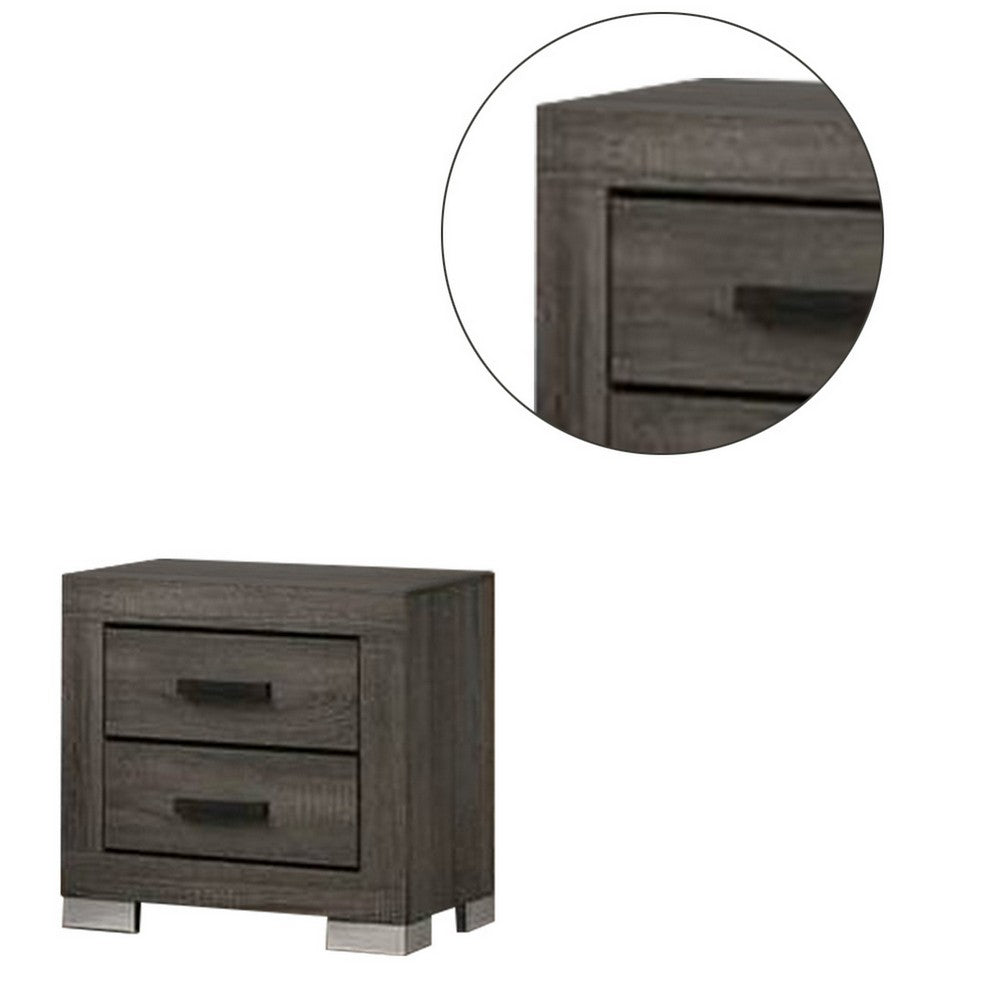 Benjara Lola 22 Inch Wood Nightstand with 2 Drawers, Metal Bar Handles, Dark Gray