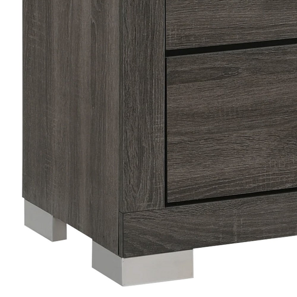 Benjara Lola 46 Inch Tall Dresser Chest, 4 Drawers, Metal Bar Handles, Dark Gray