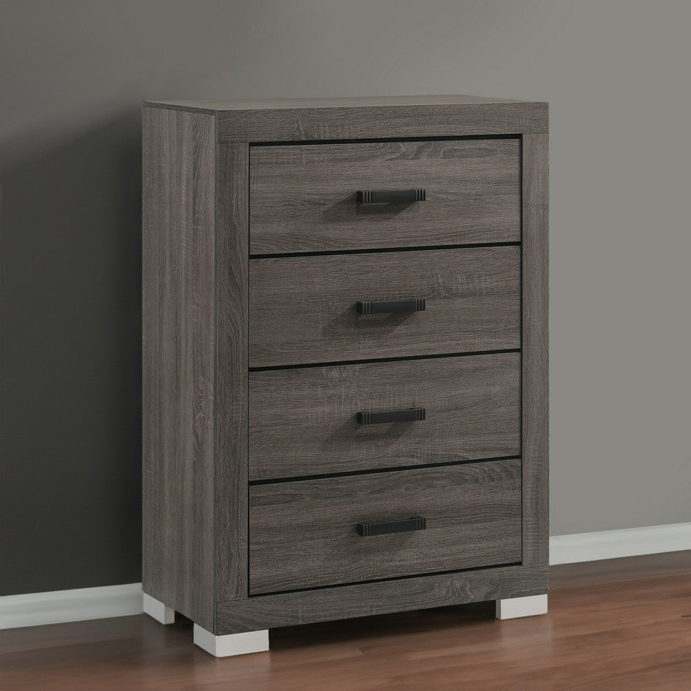 Benjara Lola 46 Inch Tall Dresser Chest, 4 Drawers, Metal Bar Handles, Dark Gray