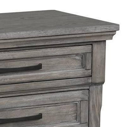 Benjara Demi 29 Inch Wood Nightstand with 3 Drawers, Metal Bar Handles, Oak Gray