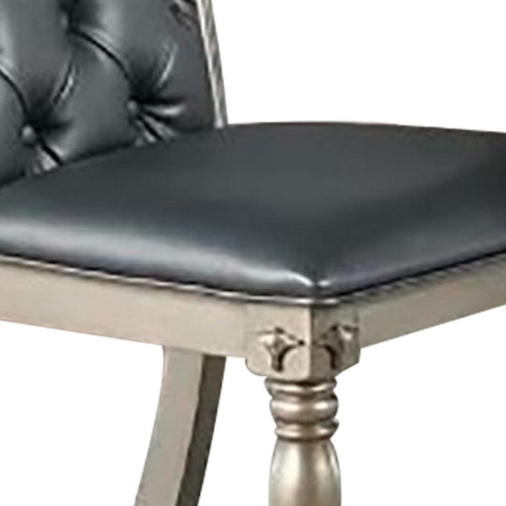 Benjara Kipp 25 Inch Set of 2 Armless Dining Chairs, Tufted Back, Gray Faux Leather