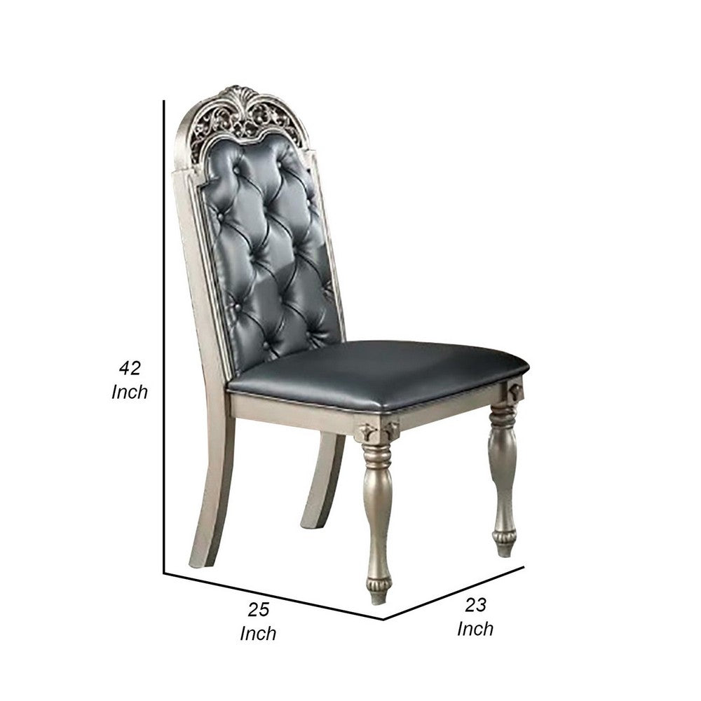 Benjara Kipp 25 Inch Set of 2 Armless Dining Chairs, Tufted Back, Gray Faux Leather