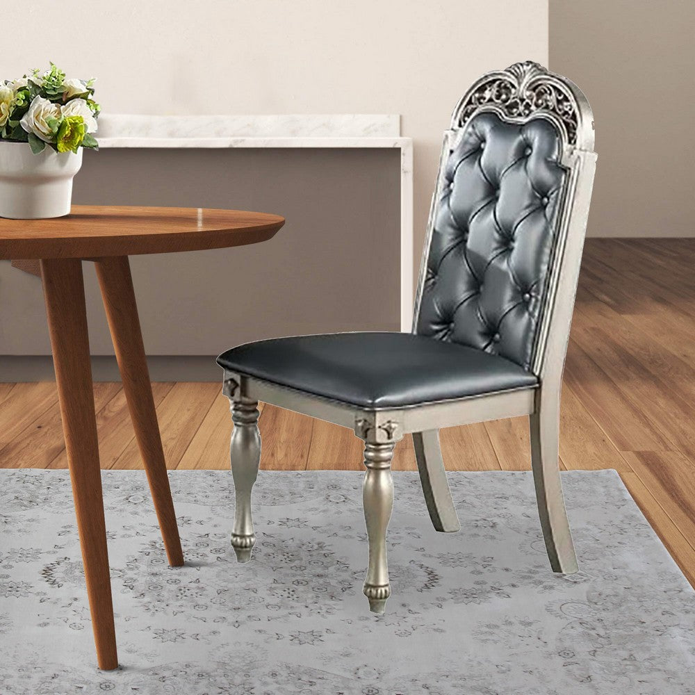 Benjara Kipp 25 Inch Set of 2 Armless Dining Chairs, Tufted Back, Gray Faux Leather