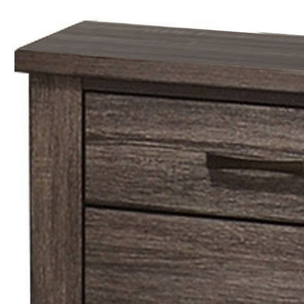 Benjara Soma 24 Inch Rustic 2 Drawer Nightstand, Sleek Metal Bar Handles, Oak Gray