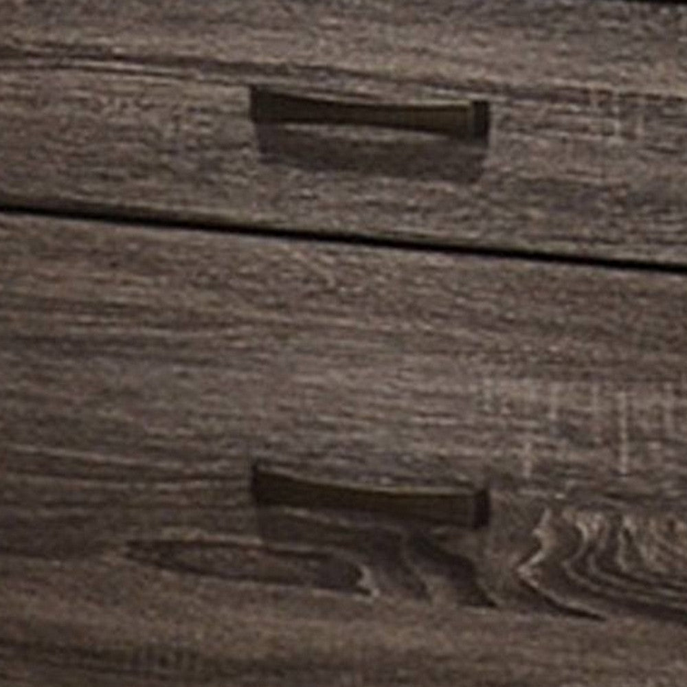 Benjara Soma 24 Inch Rustic 2 Drawer Nightstand, Sleek Metal Bar Handles, Oak Gray