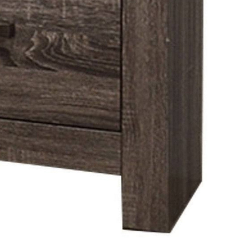 Benjara Soma 24 Inch Rustic 2 Drawer Nightstand, Sleek Metal Bar Handles, Oak Gray