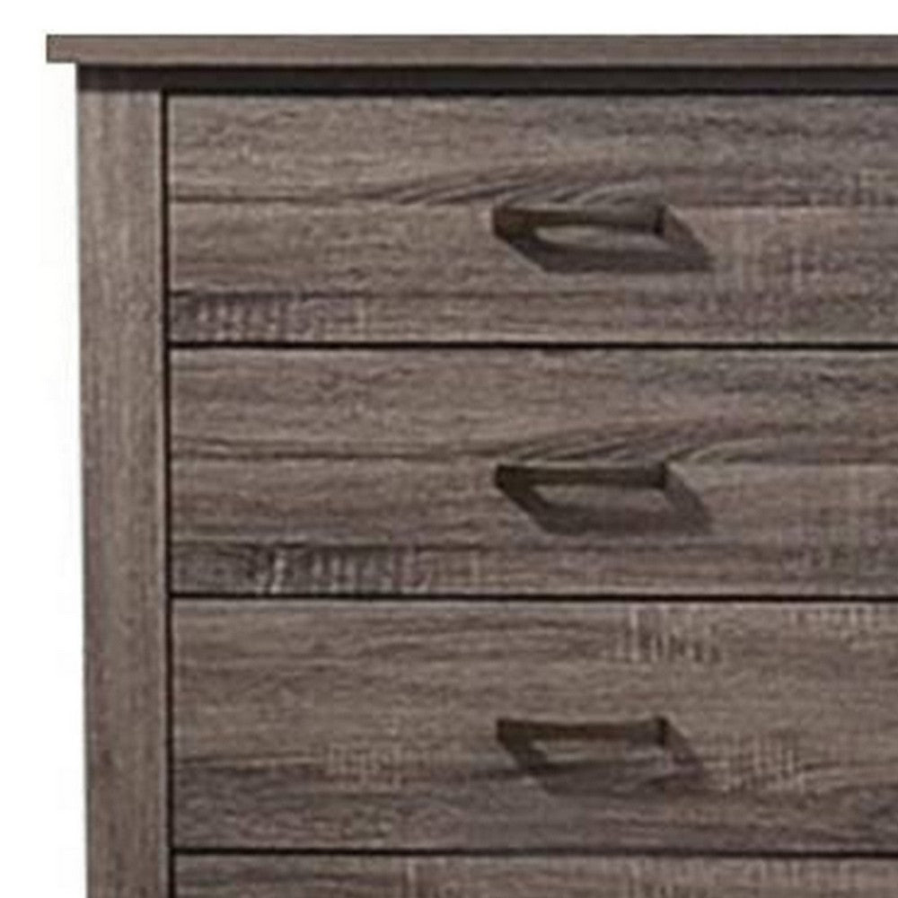 Benjara Soma 49 Inch Rustic 5 Drawer Tall Dresser Chest, Bar Handles, Oak Gray